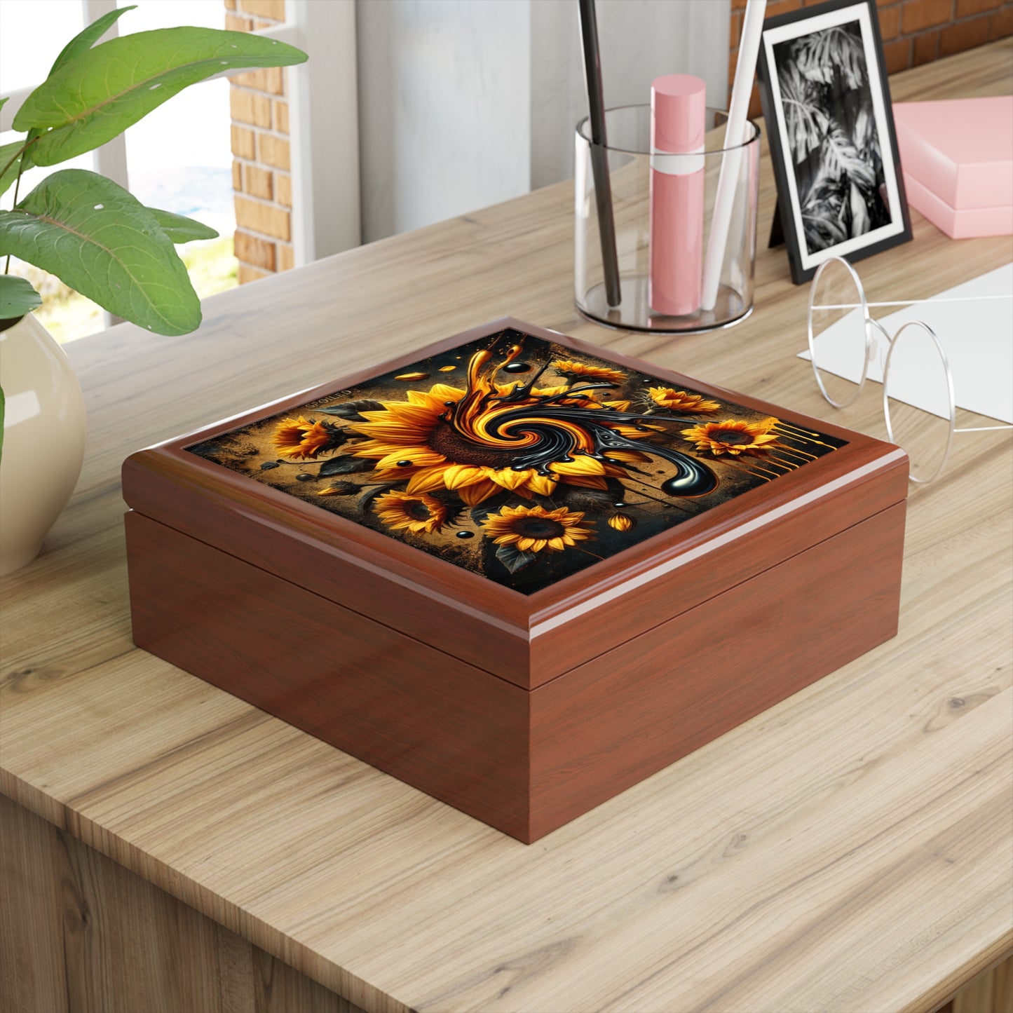 Sunflower Artwork Jewelry Box - Elegant Storage for Treasures