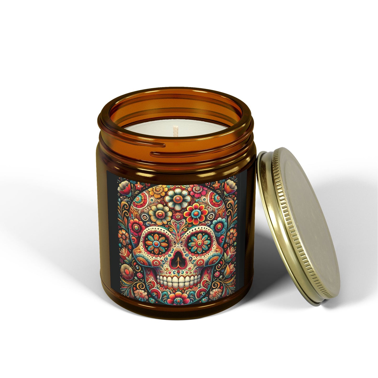 Floral Skull Design- Coconut Apricot Wax Candle  (4oz & 9oz)