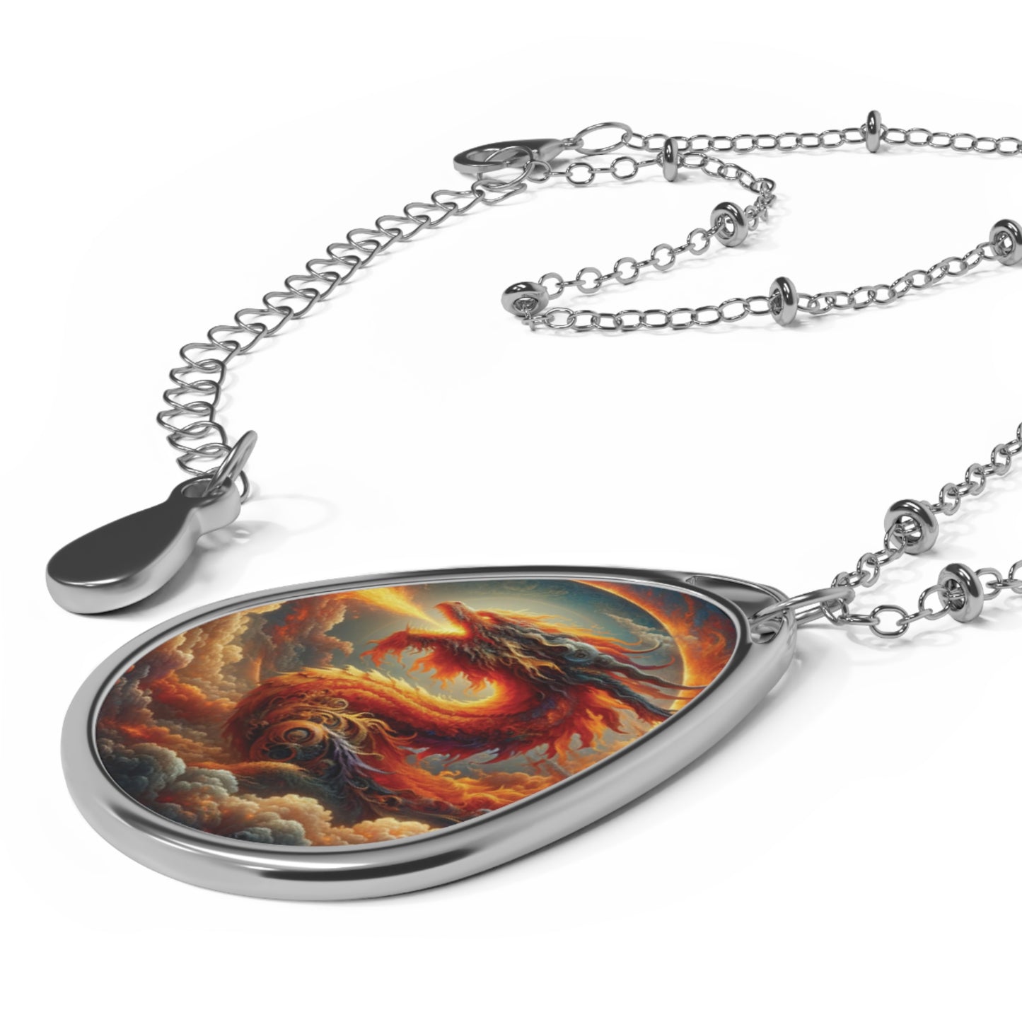 Dragon Themed Oval Necklace - Mystical Jewelry for Fantasy Lovers