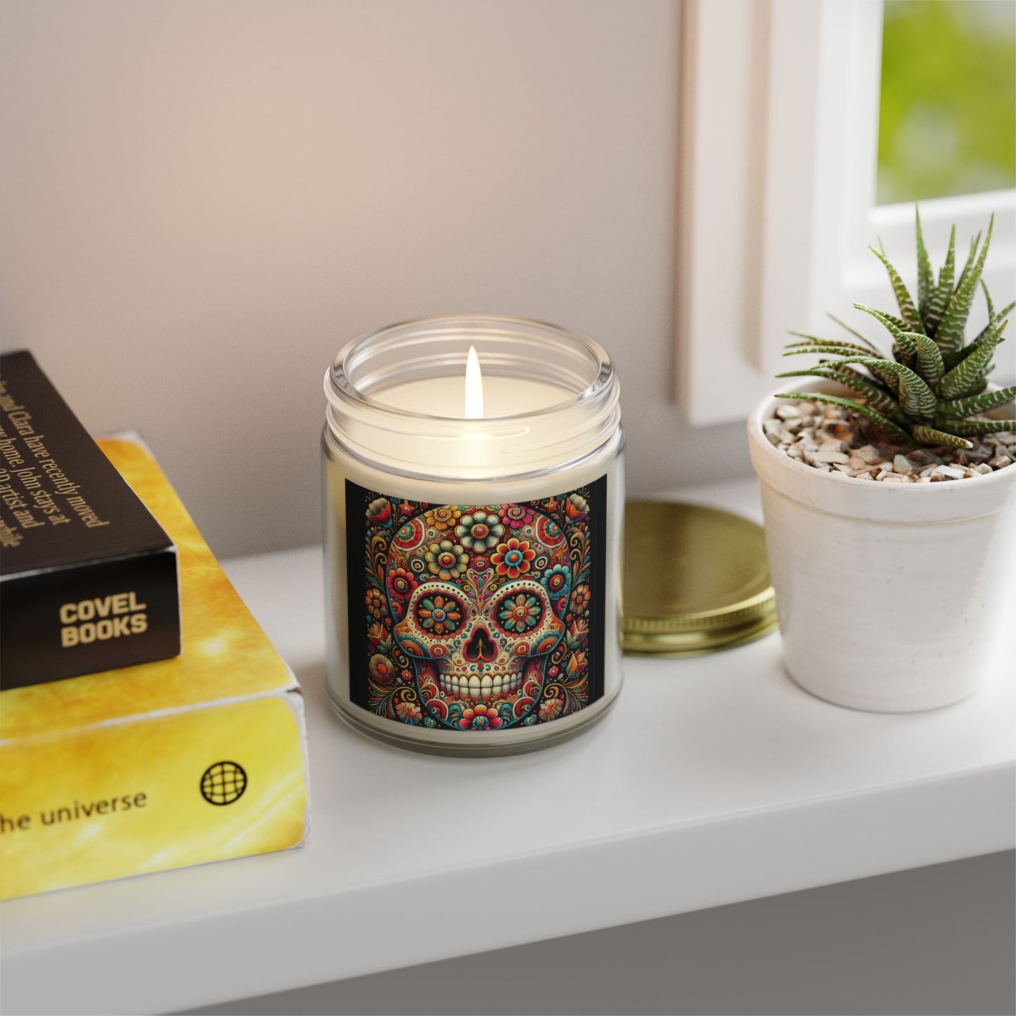 Floral Skull Design- Coconut Apricot Wax Candle  (4oz & 9oz)