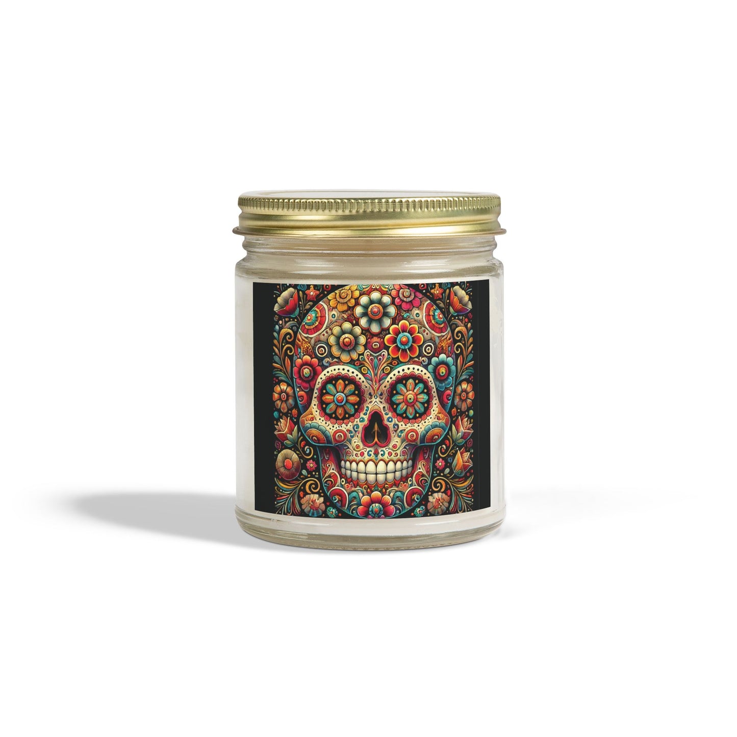Floral Skull Design- Coconut Apricot Wax Candle  (4oz & 9oz)