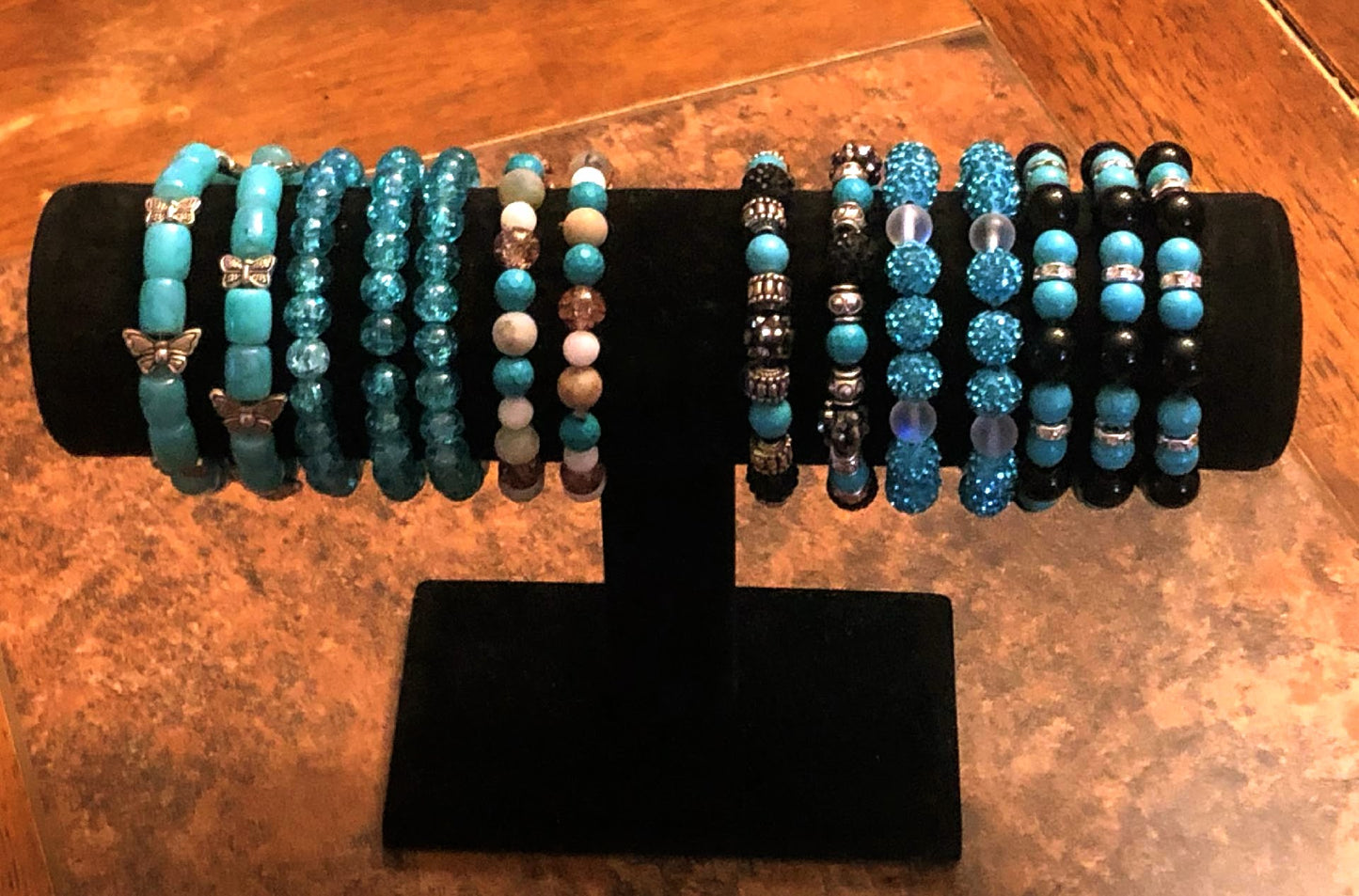 Turquoise ,Black and Silver Beaded Bracelet