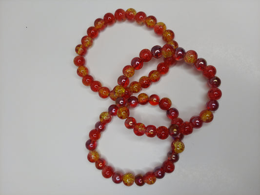 Red and Gold Crackle Glass Beaded Bracelet (1pc)