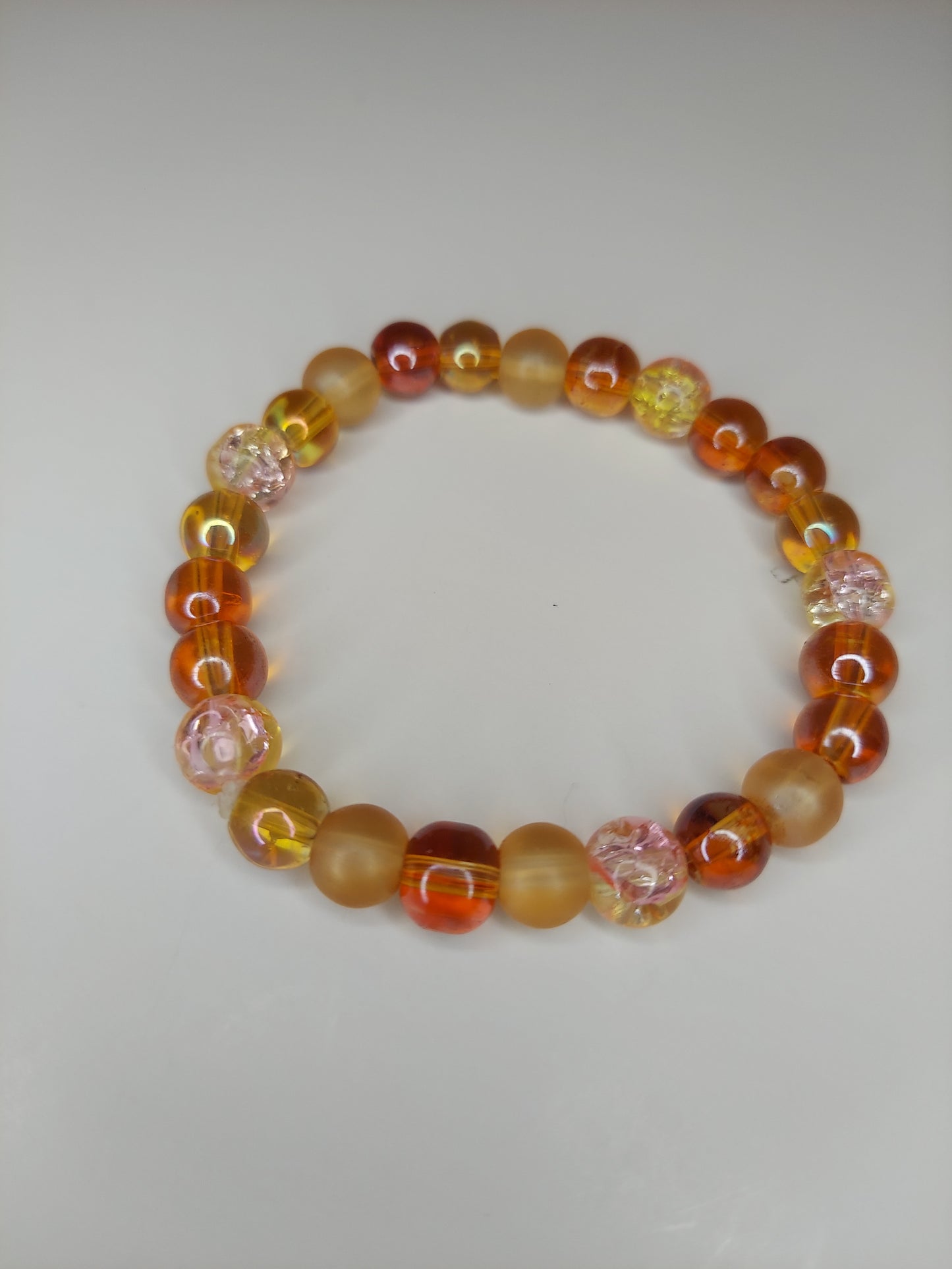 Orange Crackle Glass Beaded Bracelet