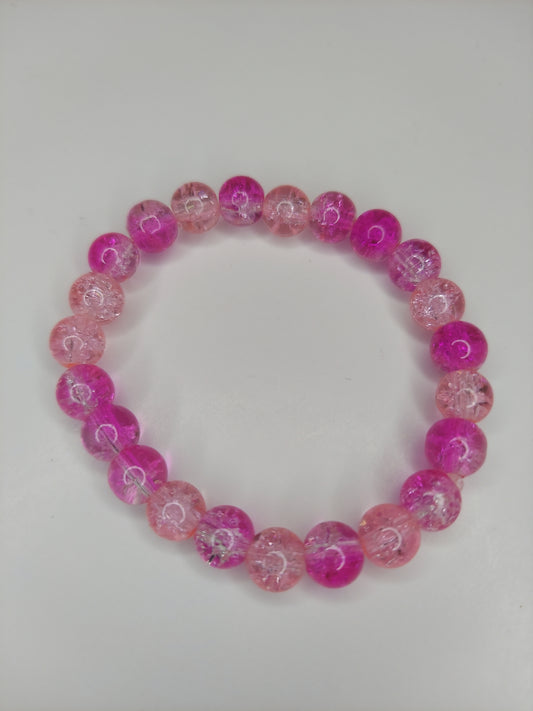 Pink Ice Crackle Glass Beaded Bracelet