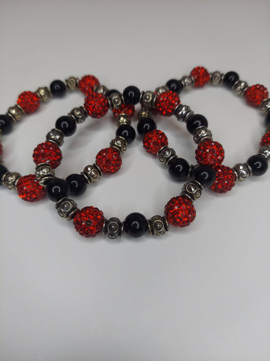 Red, Black and Metal Beaded Bracelet (1pc)