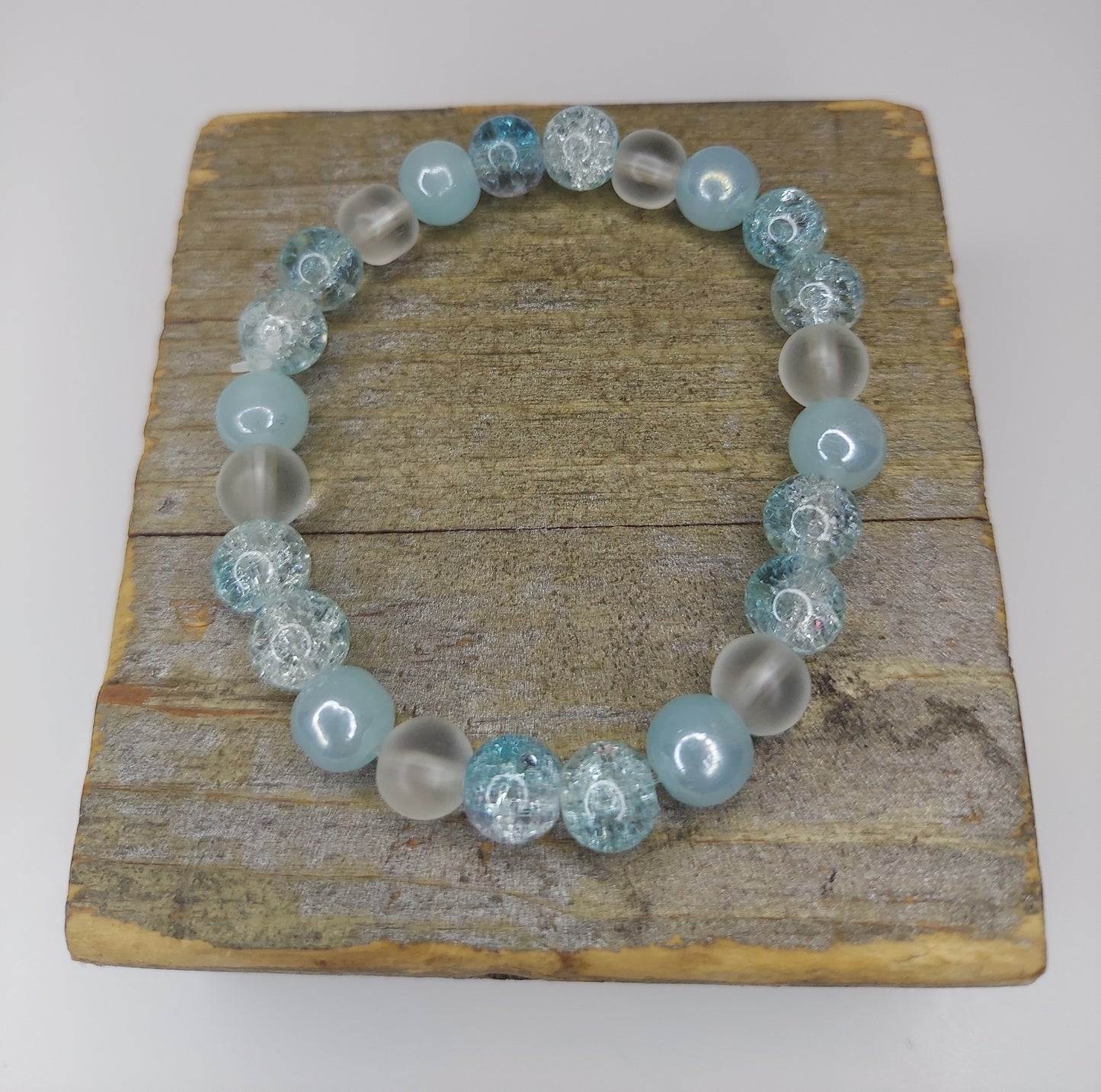 Light Blue Crackle Glass Beaded Bracelet