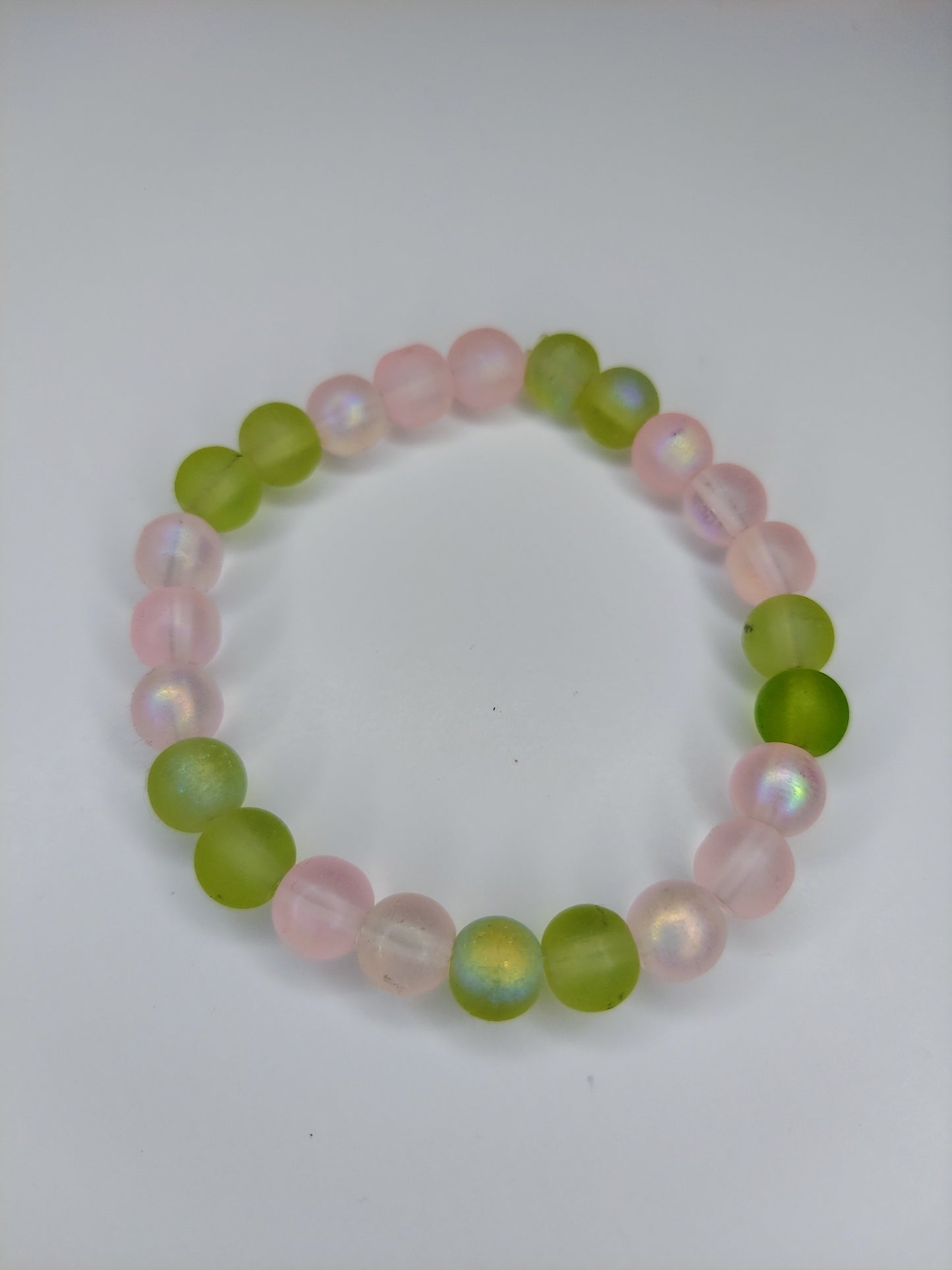 Pink and Green Glass Beaded Bracelet
