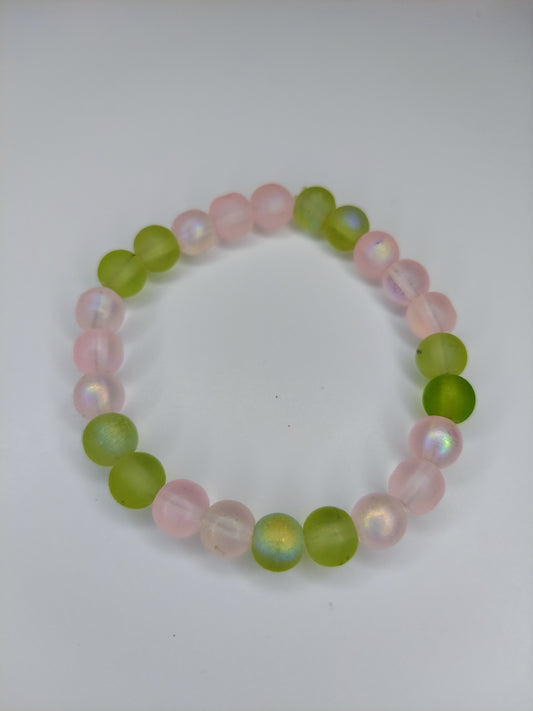 Pink and Green Glass Beaded Bracelet
