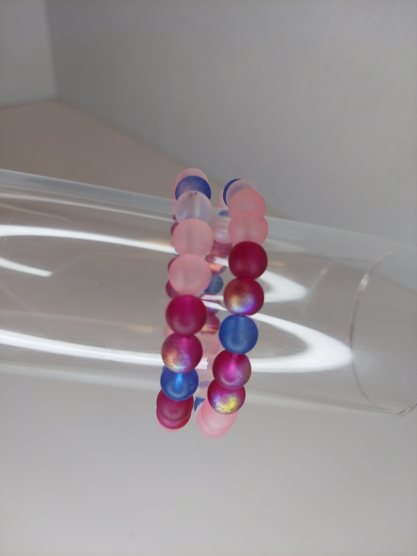 Pink and Blue Glass Beaded Bracelet