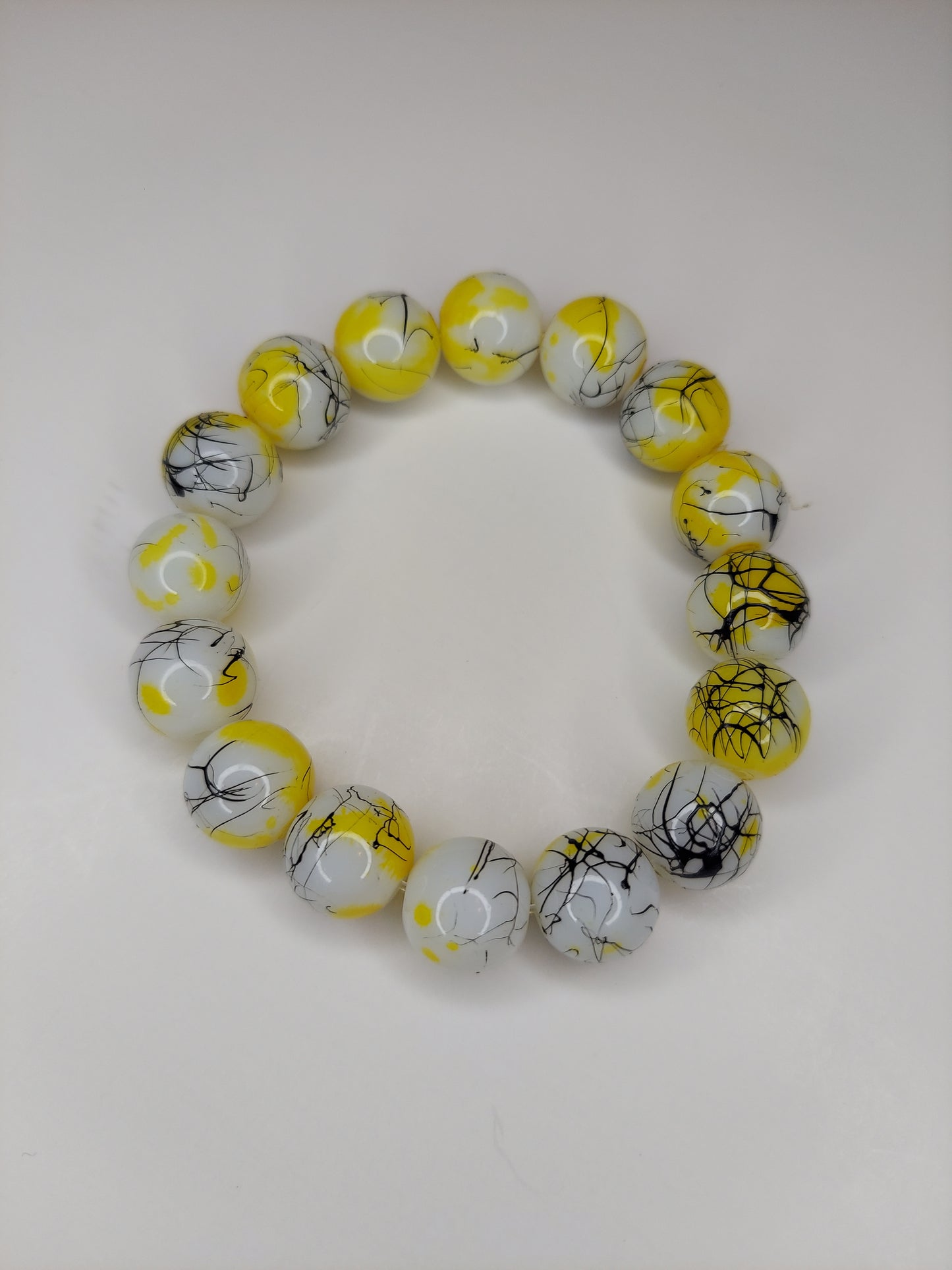 Yellow and White 12mm Beaded Bracelet