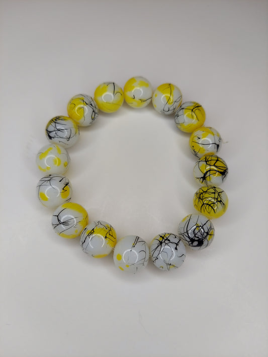 Yellow and White 12mm Beaded Bracelet
